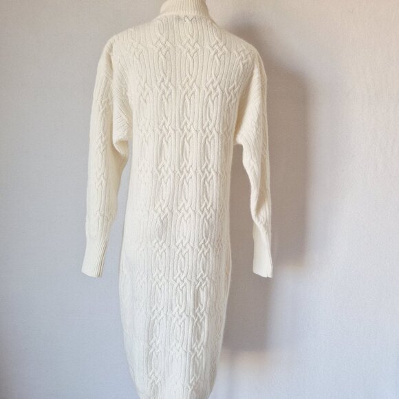 Vintage Liz Claiborne Lambswool Angora Cable-Knit Button-Up Sweater Dress Ivory - Picture 6 of 12